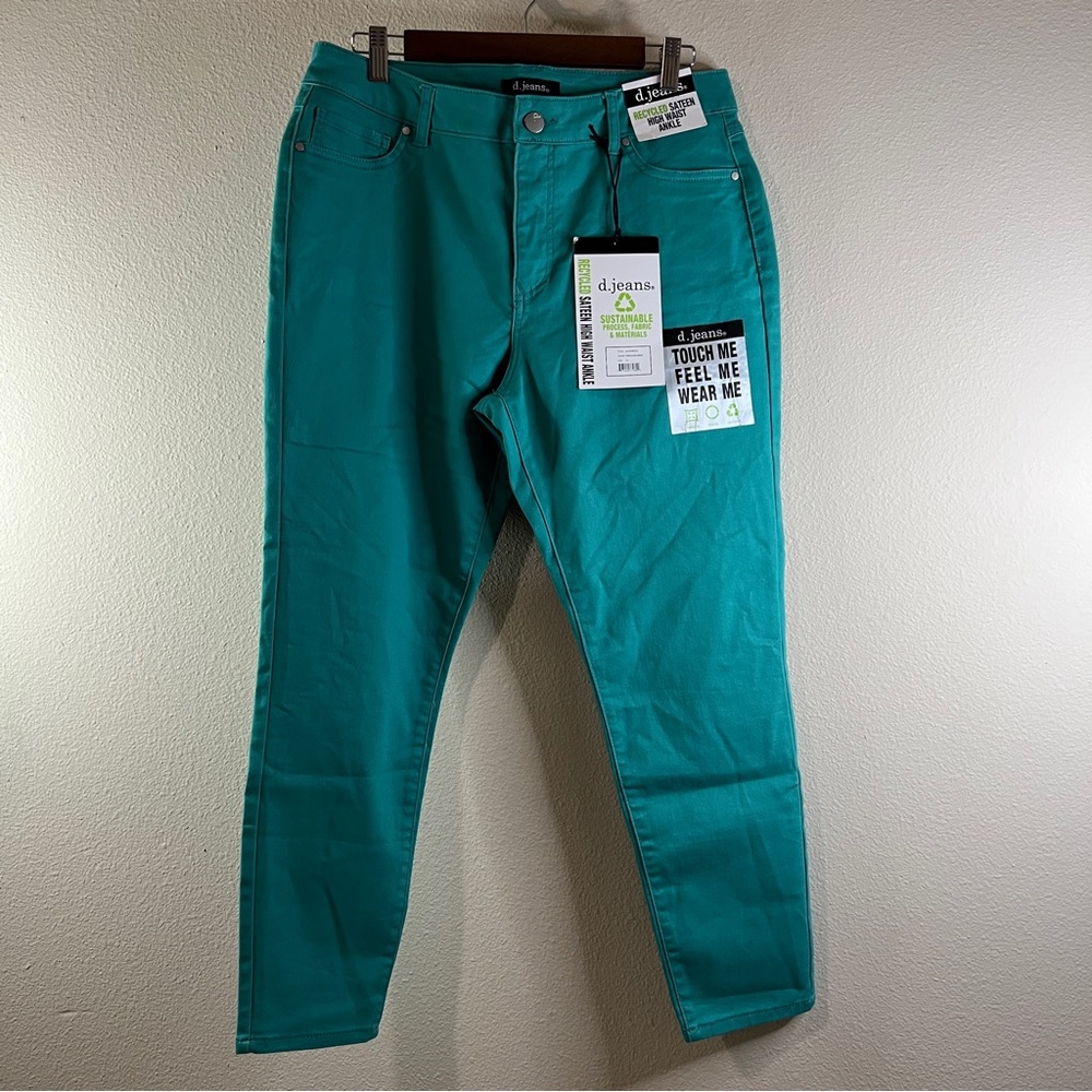 d.jeans Sateen High Waist Ankle Jeans Green Size 14 Soft Material NWT